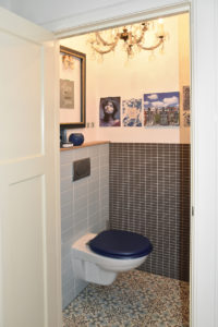 toilet in blauw en bruin